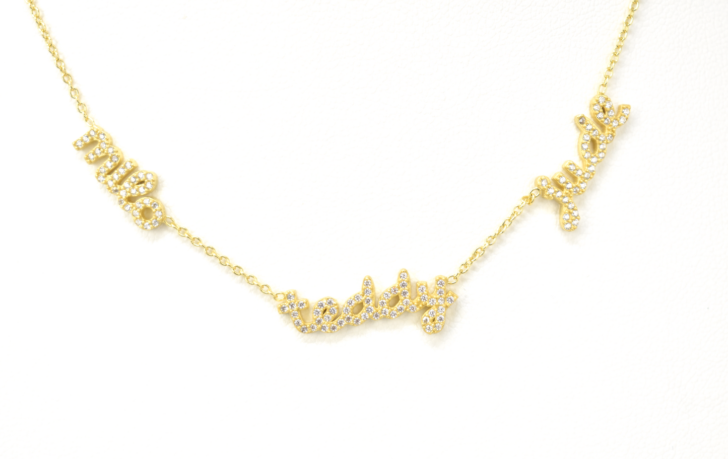 Custom Petite Crystal Script Multiple Name Necklace - Water Resistant