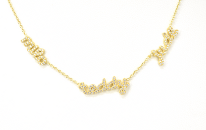 Custom Petite Crystal Script Multiple Name Necklace - Water Resistant