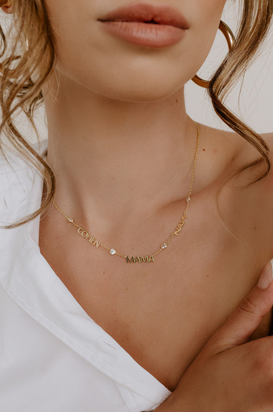 Custom Cherish Crystal Multiple Name Necklace - Water Resistant