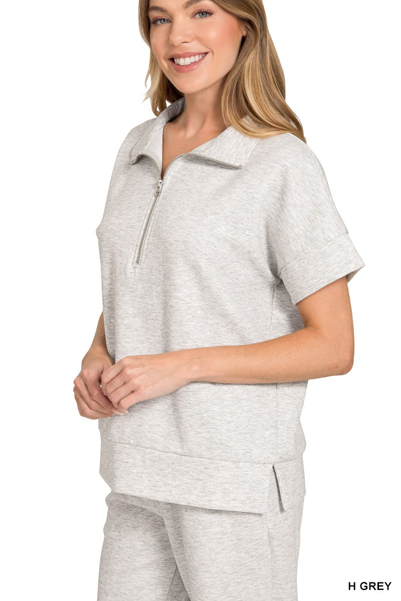 Sandie Scuba 1/2 Zip Short Sleeve Top