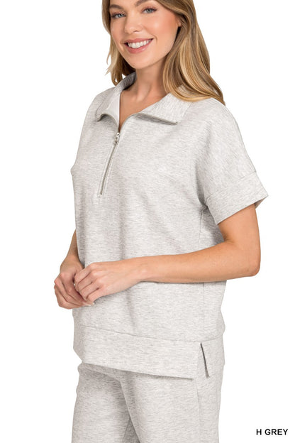 Sandie Scuba 1/2 Zip Short Sleeve Top