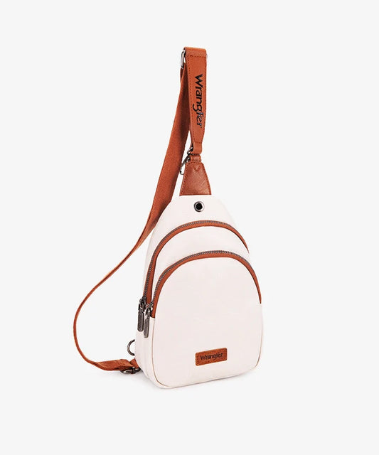 Wrangler Dual Zippered Sling Bag Beige Brown
