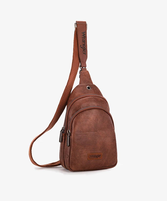 Wrangler Dual Zippered Sling Bag Dark Brown