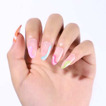 Whimsy Waves | Colorful Wavy French Tip Nude Press On Nails