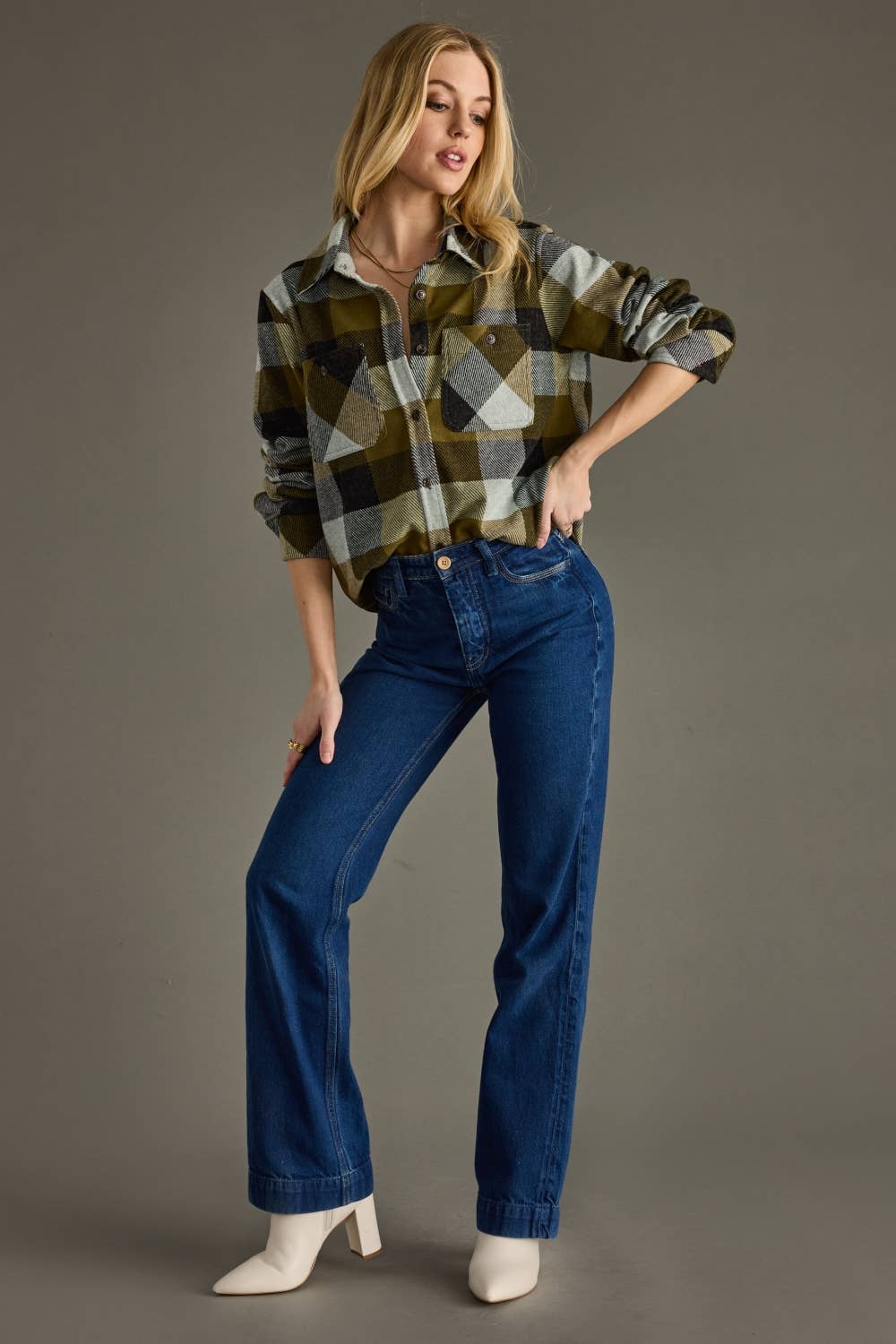 Into the Forest Olive & Black Plaid Button Up Flannel