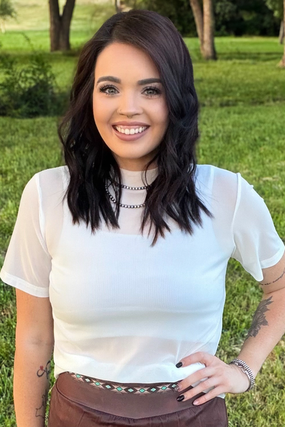 Meshed Out White Ivory Short Sleeve Top