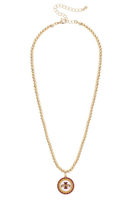 Iowa State Cyclones Pave Disc Necklace in Shiny Gold
