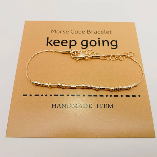 KEEP GOING Handmade Golden Morse Code Bracelet:
