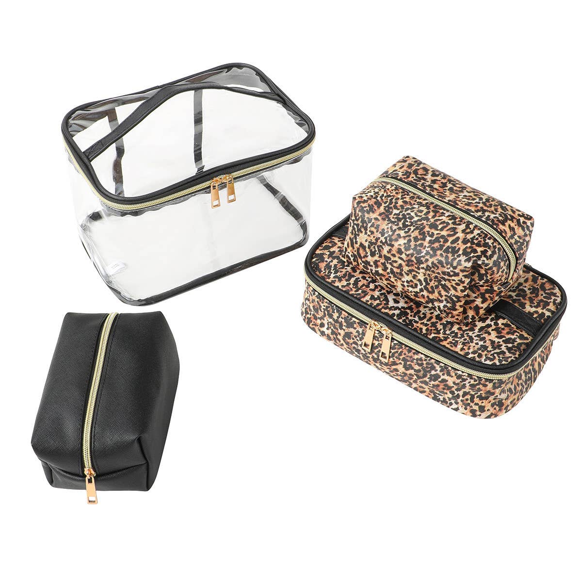 4pc Leopard Black Cosmetic Set