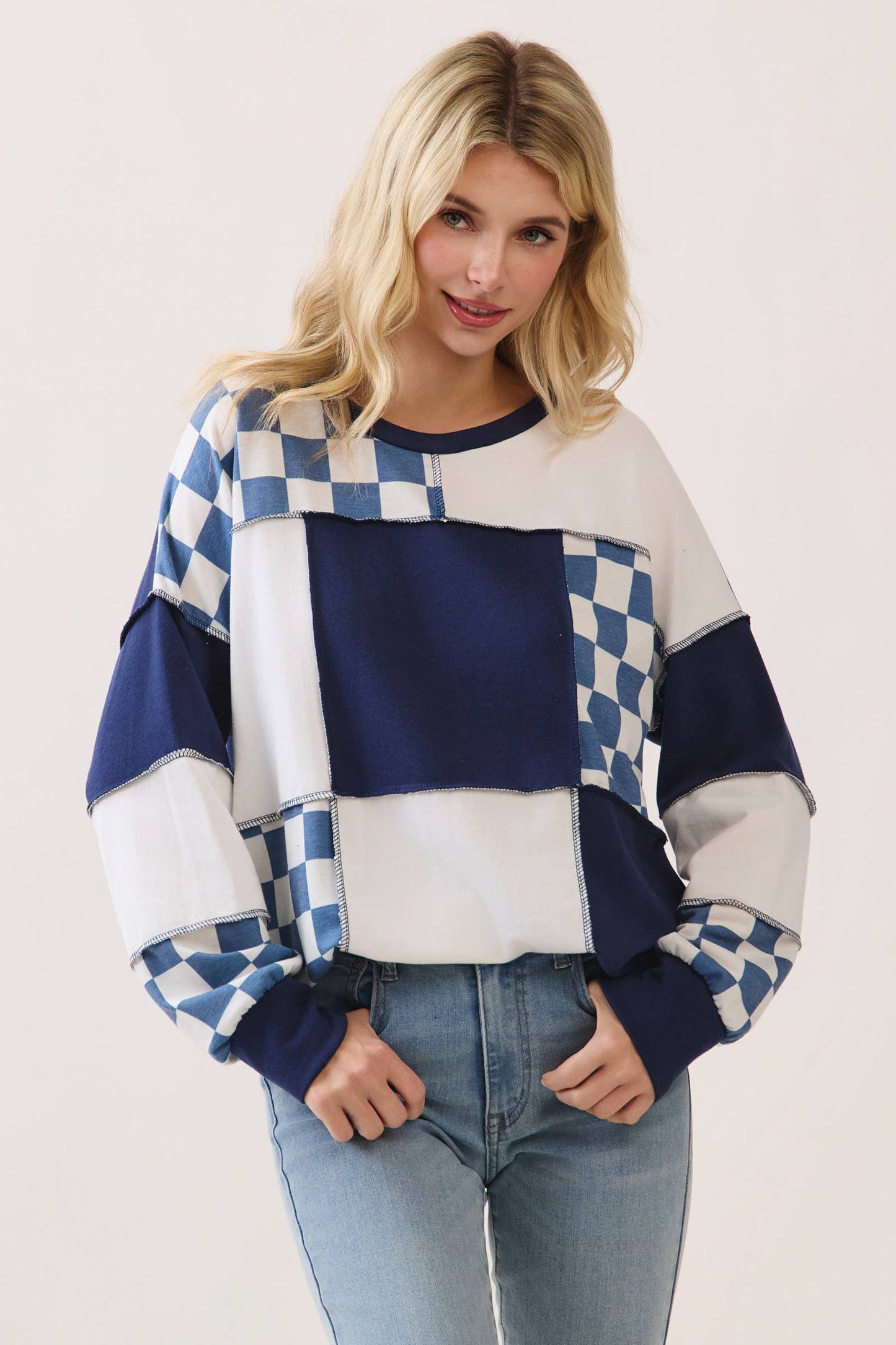 CheckMate Print Patchwork pullover top