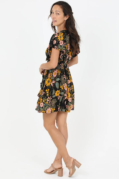 Victoria V NECK RUFFLE SLEEVES FLORAL PRINT ELASTIC WAIST