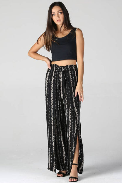 Key Largo Black High Waisted SLIT FRONT WIDE LEG PANTS: BLACK