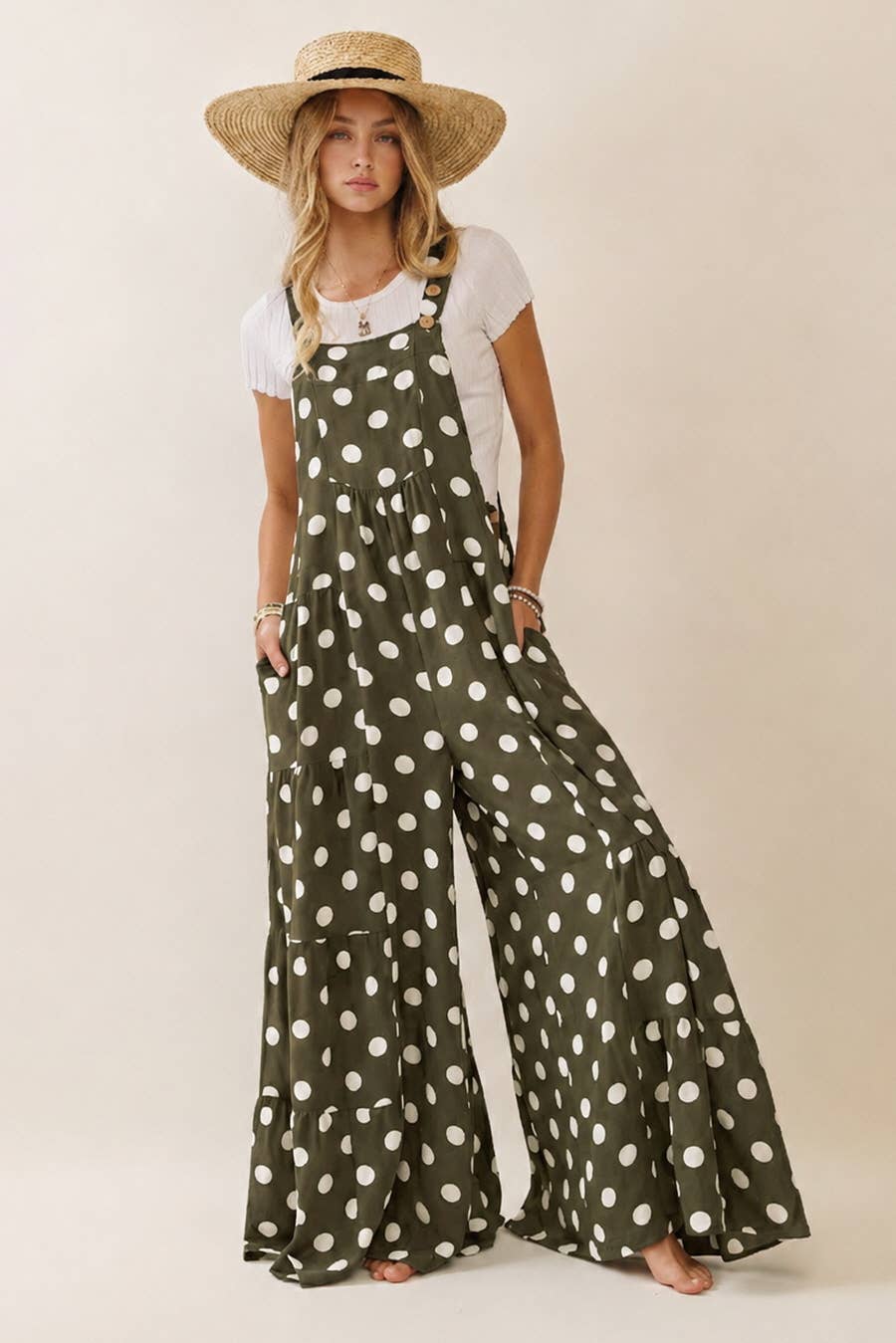 Green Polly Polka Dot Sling Maxi Jumpsut