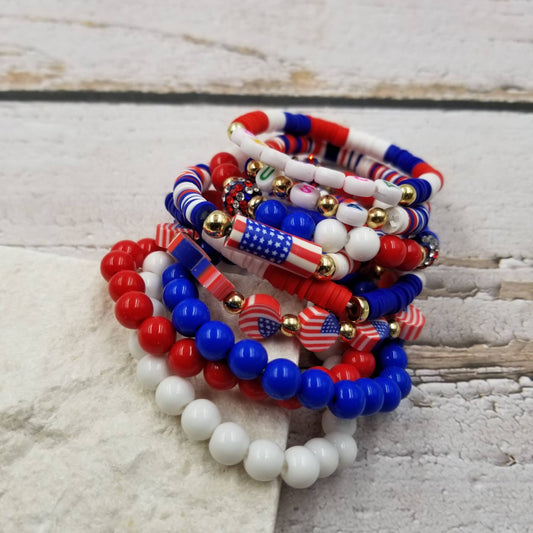 4th of July Patriotic Braclet Set Of 9
