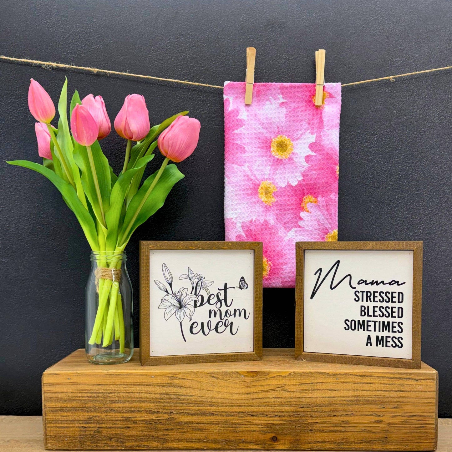 Pink Daisies Kitchen Waffle Towels