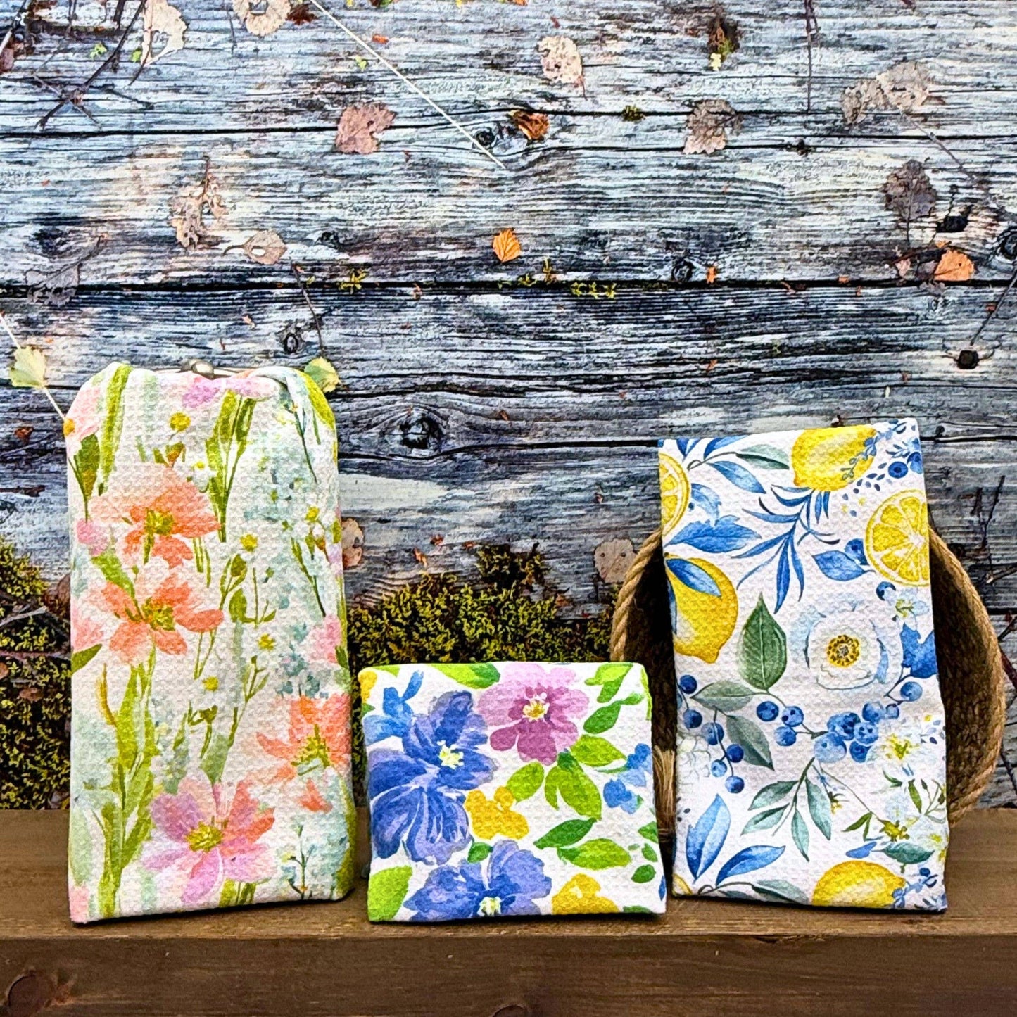 Poppy Floral Motif Waffle Kitchen Tea Towels - Summer Decor