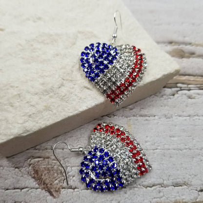 4th of July Independence Day Patriotic Heart Earrings