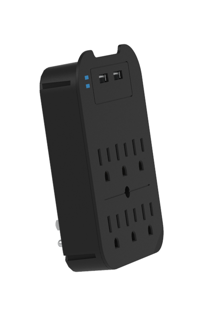 White Charge Surge Protector, 6 Outlets/2 USB Ports