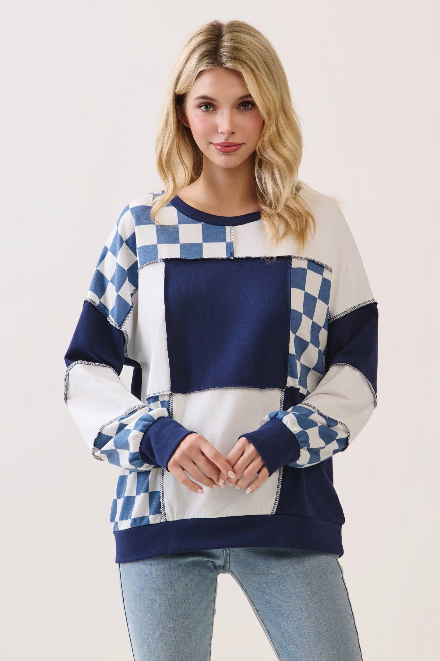 CheckMate Print Patchwork pullover top