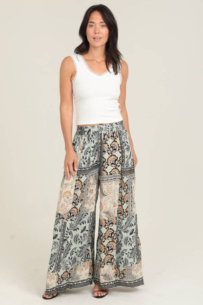 Jamaica PATCHWORK PRINT WIDE LEG PANTS WITH ELASTIC WAIST