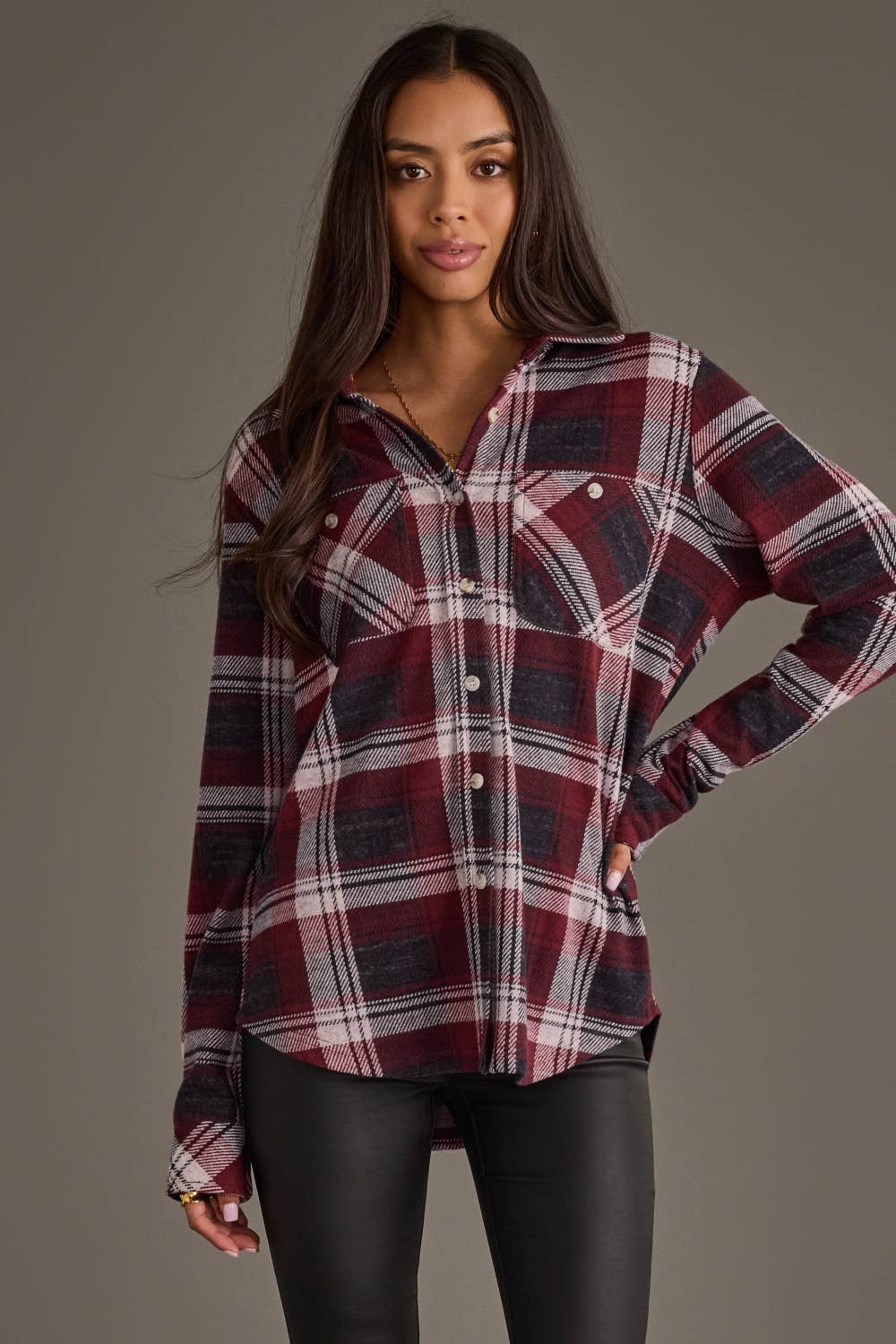 Maroon Plaid Button Up Flannel