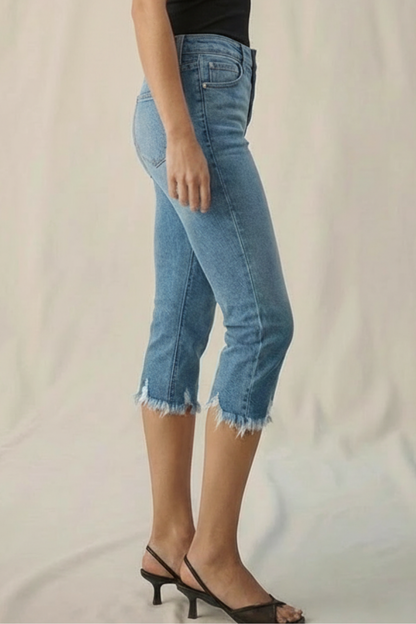 LisaAnn Mid Rise Button Fly Capri JEANS