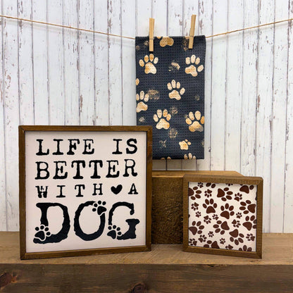 Dog Paw Prints Summer Waffle Kitchen Tea Towels