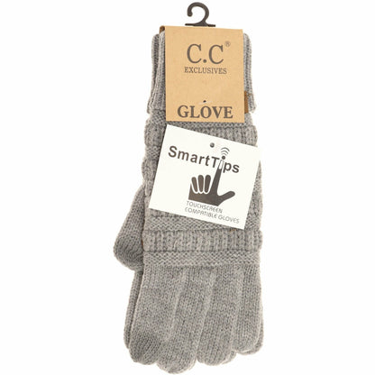 Light Grey Solid Cable Knit CC Gloves: