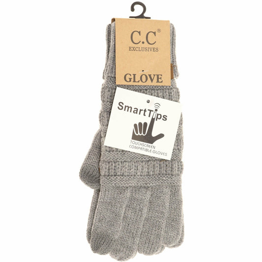 Light Grey Solid Cable Knit CC Gloves: