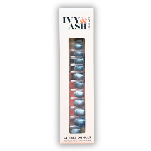 Velvet Sky | Blue Cat Eye Round Reusable Press-On Nails Set