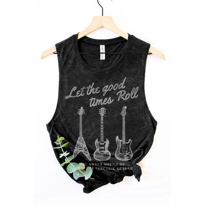 LET THE GOOD TIMES TO ROLL GUITAR MINERAL GRAPHIC TANK TOP: Mineral Black