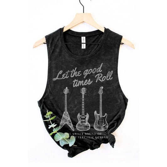 LET THE GOOD TIMES TO ROLL GUITAR MINERAL GRAPHIC TANK TOP: Mineral Black