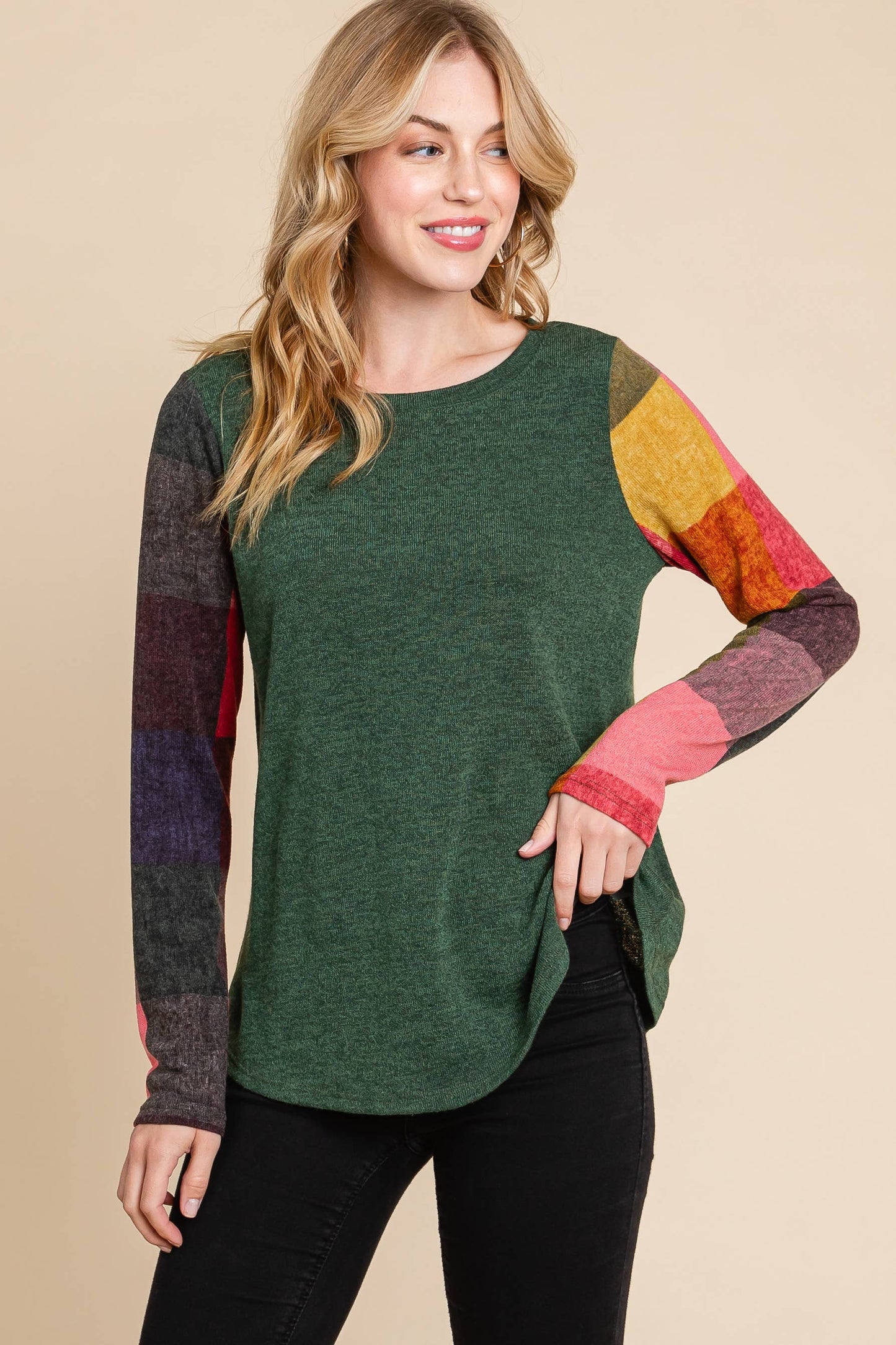 Aspen Color Block Plaid Longsleeve Top