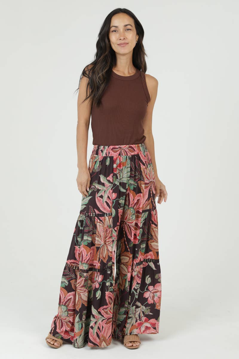 Bahama WIDE LEG LACE INSERT PRINTED FLARE PANTS