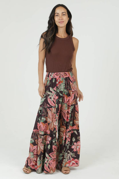Bahama WIDE LEG LACE INSERT PRINTED FLARE PANTS