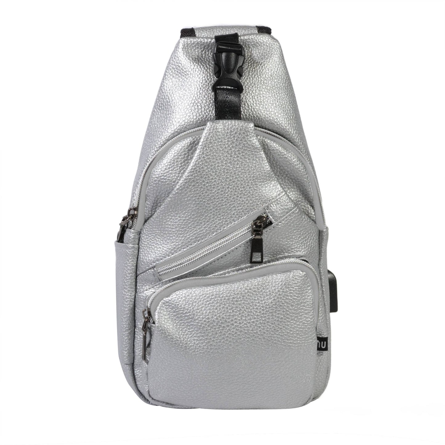 Silver Anti-theft Daypack With USB Charging Port