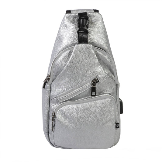 Silver Anti-theft Daypack With USB Charging Port