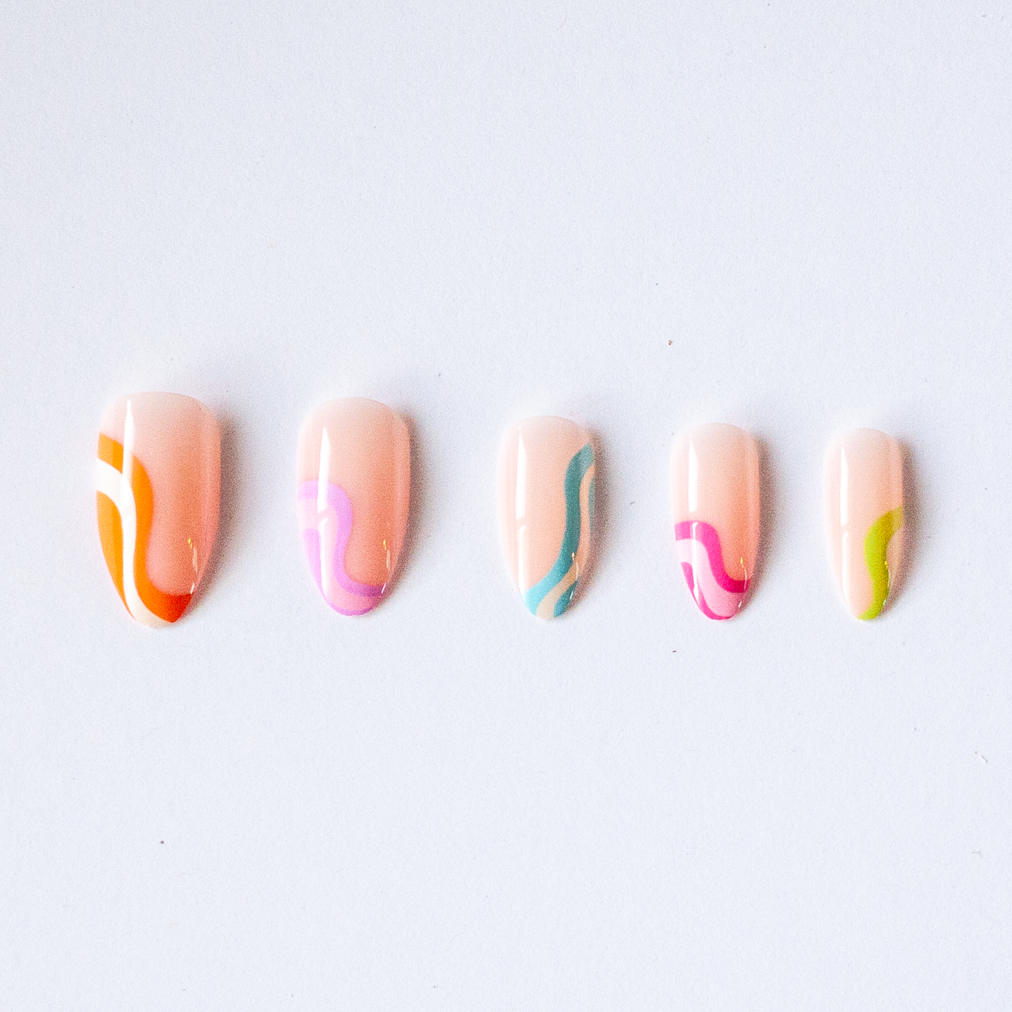 Whimsy Waves | Colorful Wavy French Tip Nude Press On Nails