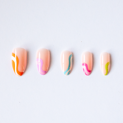 Whimsy Waves | Colorful Wavy French Tip Nude Press On Nails