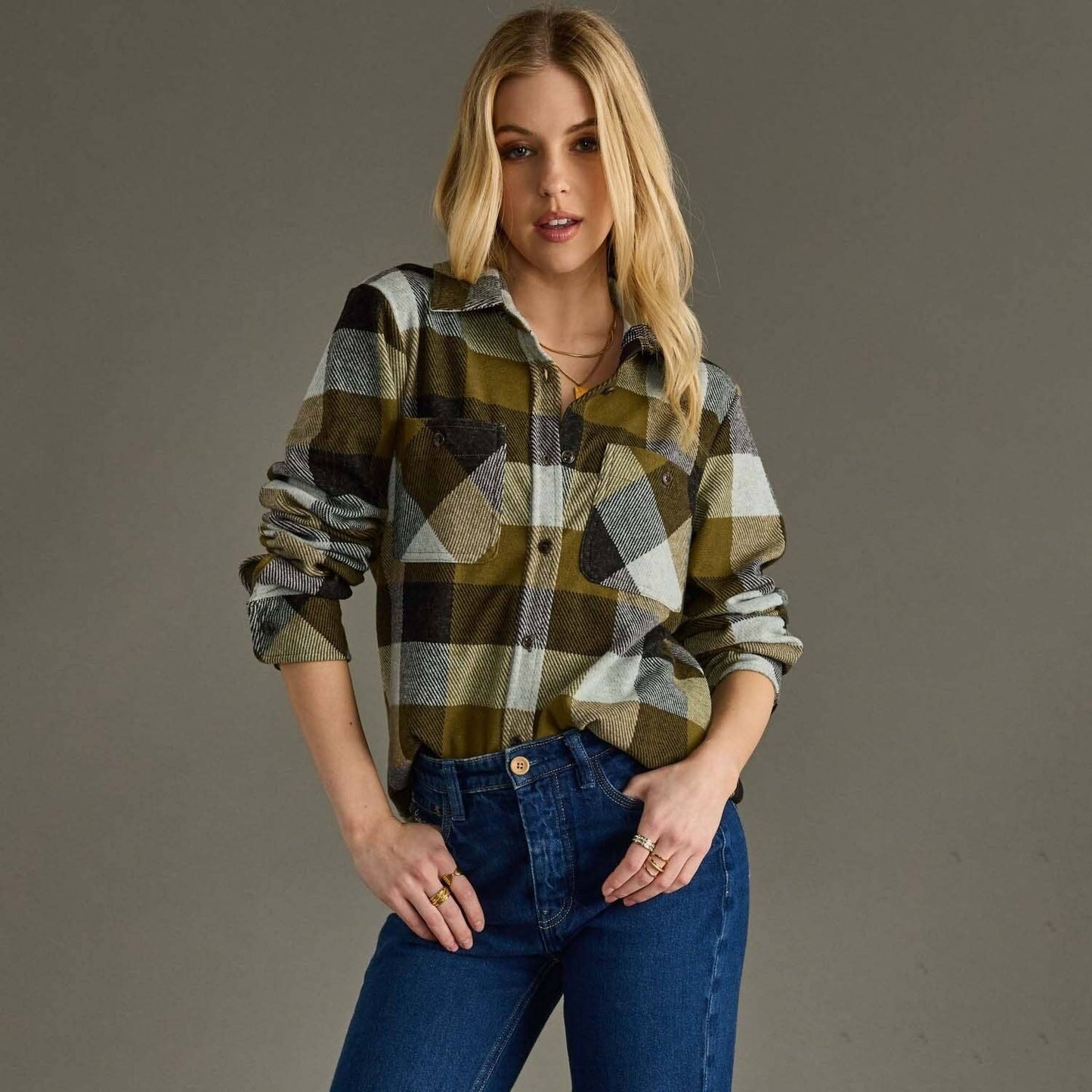 Into the Forest Olive & Black Plaid Button Up Flannel