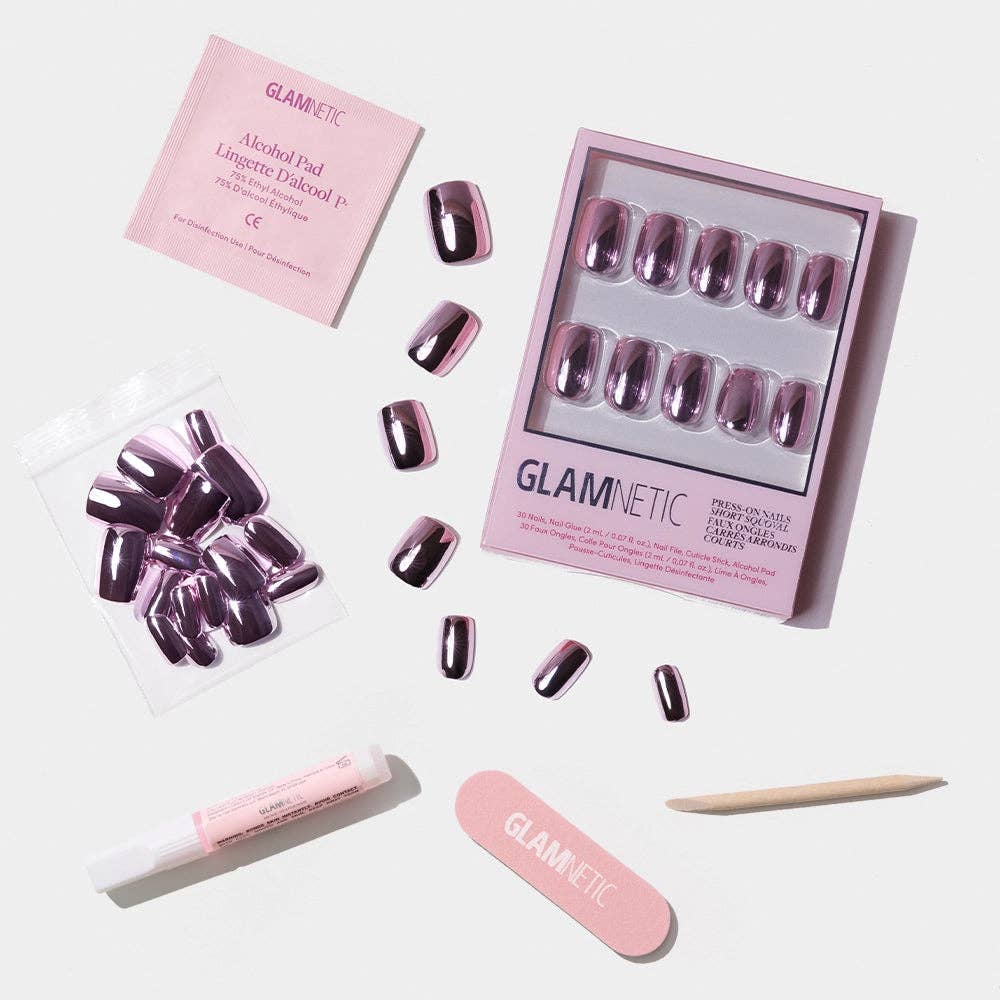 Metallic Blush Press-On Nails | Metallic Chrome Blush Nails