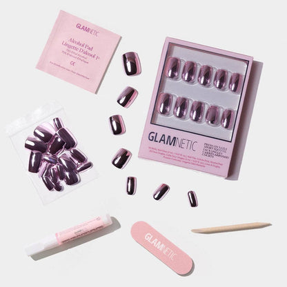 Metallic Blush Press-On Nails | Metallic Chrome Blush Nails
