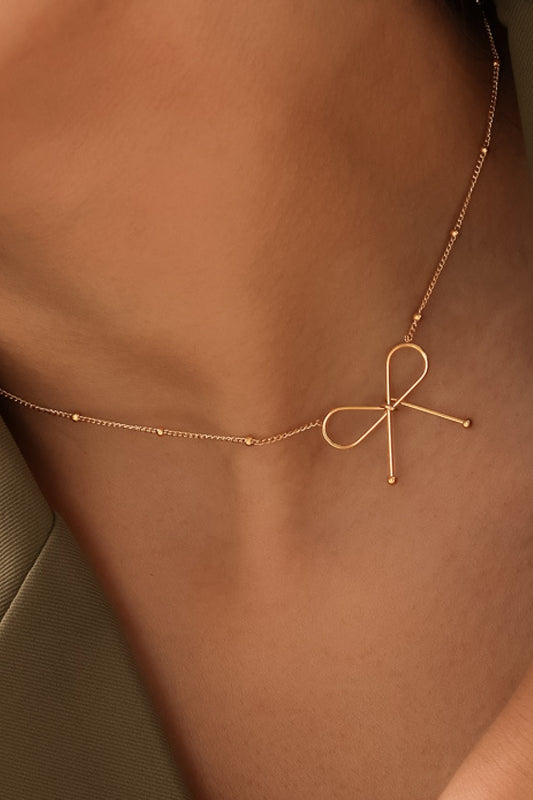 18k Non-tarnish Stainless Steel Chain Bow Necklace
