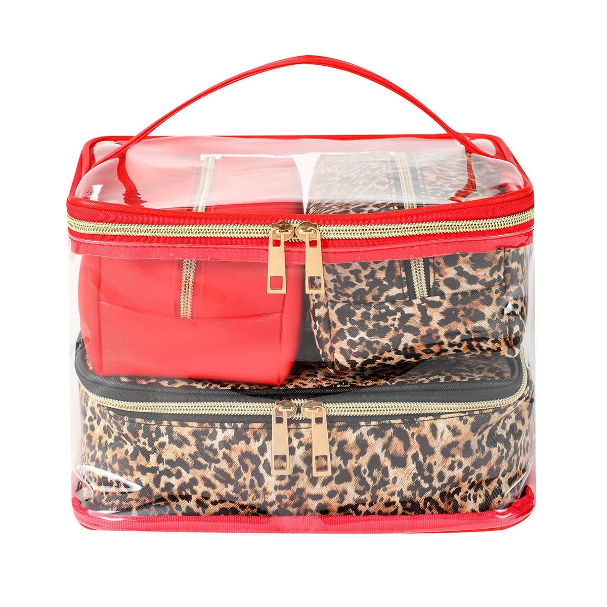 4pc Leopard Red Cosmetic Set