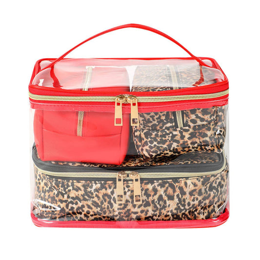 4pc Leopard Red Cosmetic Set