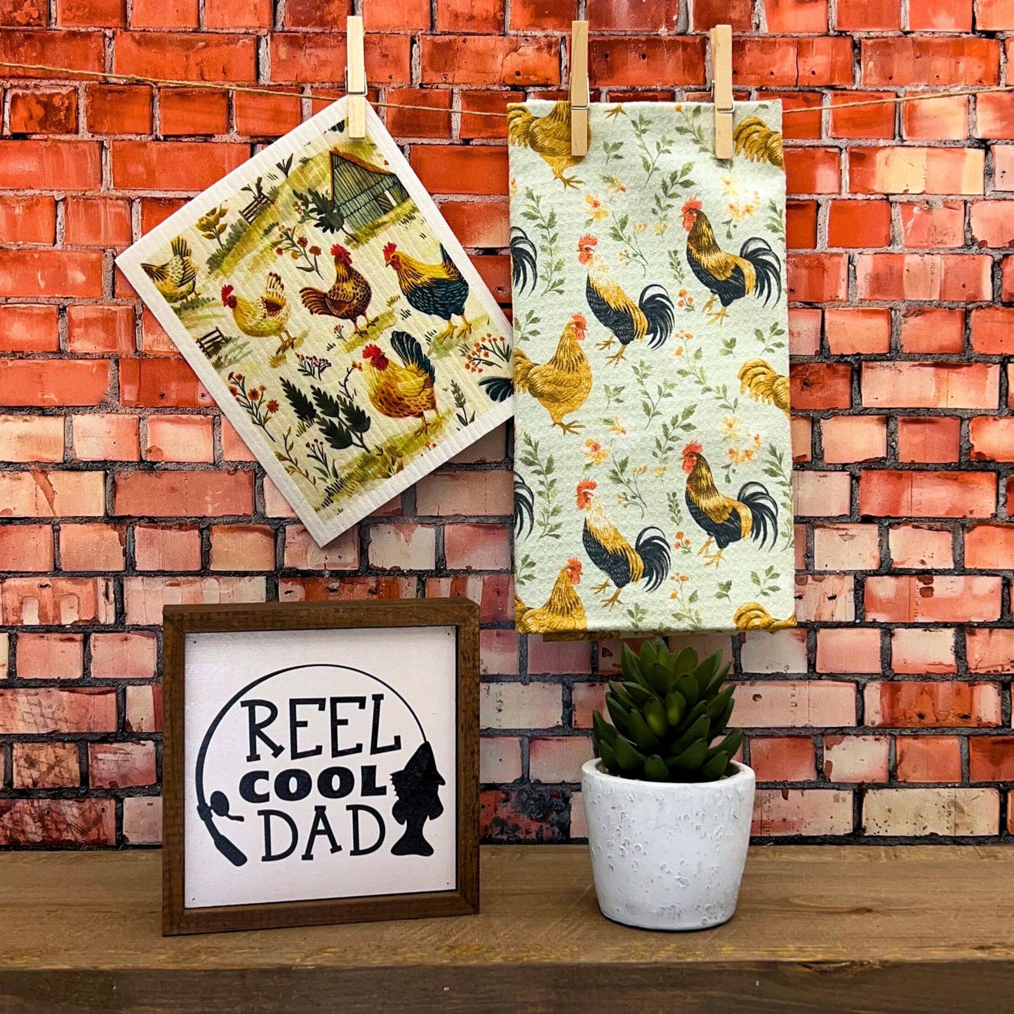 Rooster in the Hen House Waffle Dish Towels - Summer Decor