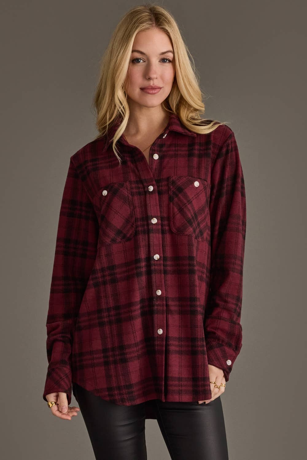 Lumber Jane Maroon & Black Plaid Button Up Flannel