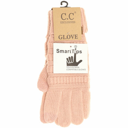 Indie Pink Solid Cable Knit CC Gloves: