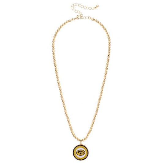 Iowa Hawkeyes Pave Disc Necklace in Shiny Gold
