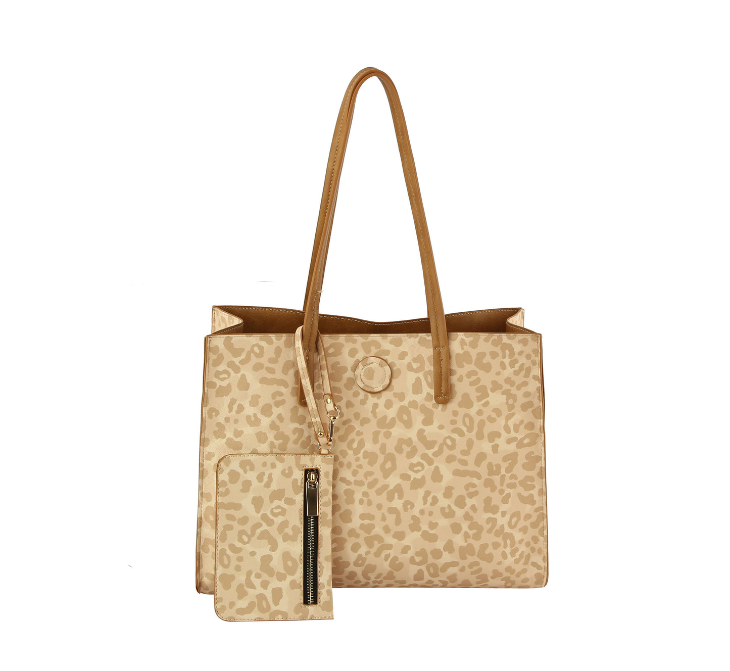 Tan Reversible 3 in 1 Women Tote Shoulder Bag Multi Pockets: